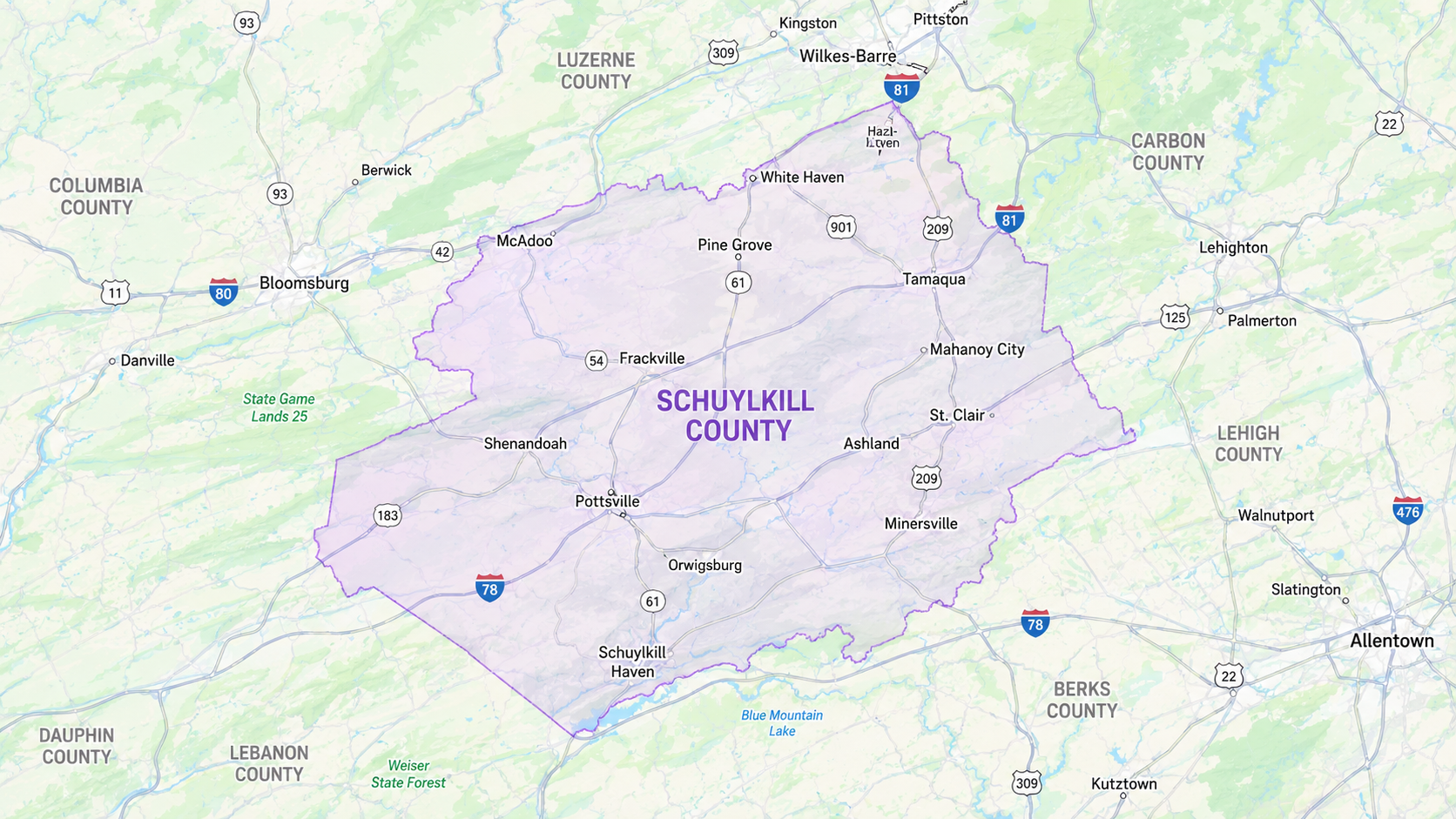 Map of Schuylkill County, Pennsylvania