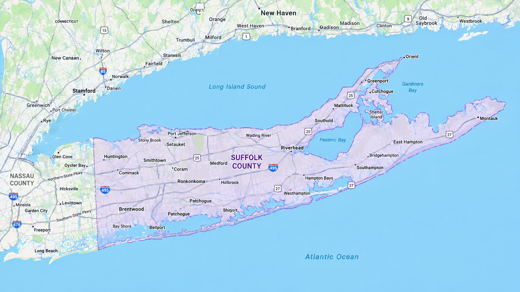 Map of Suffolk County, New York