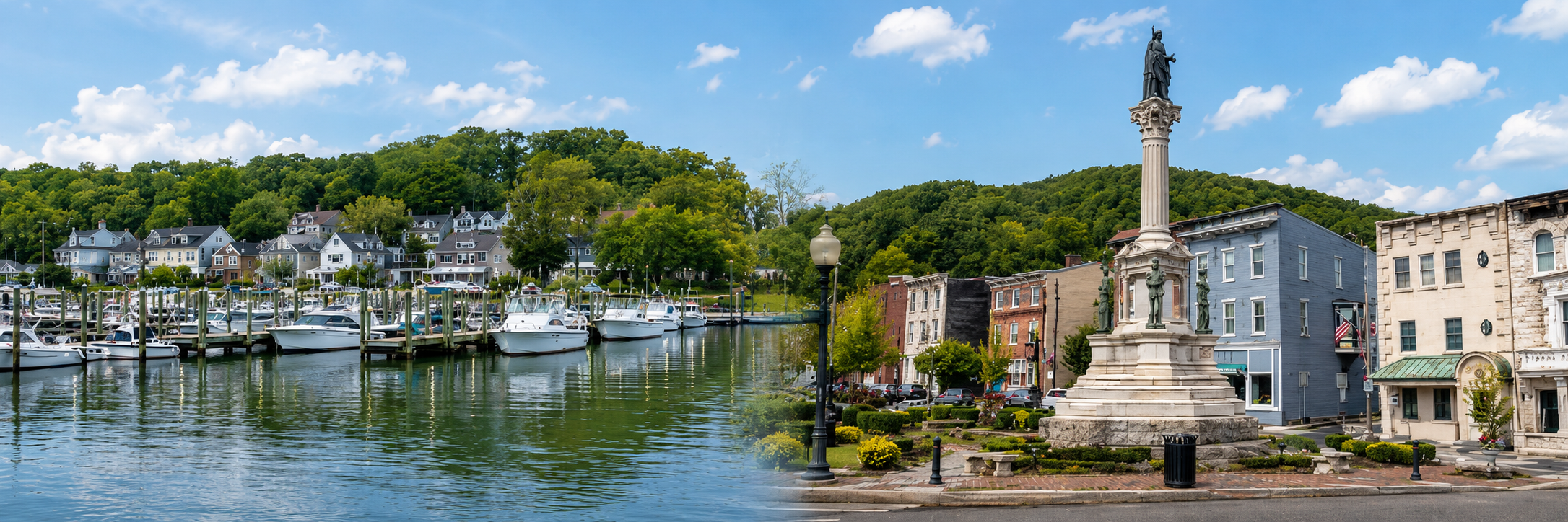 Suffolk County, NY harbor blended with downtown Schuylkill County, PA